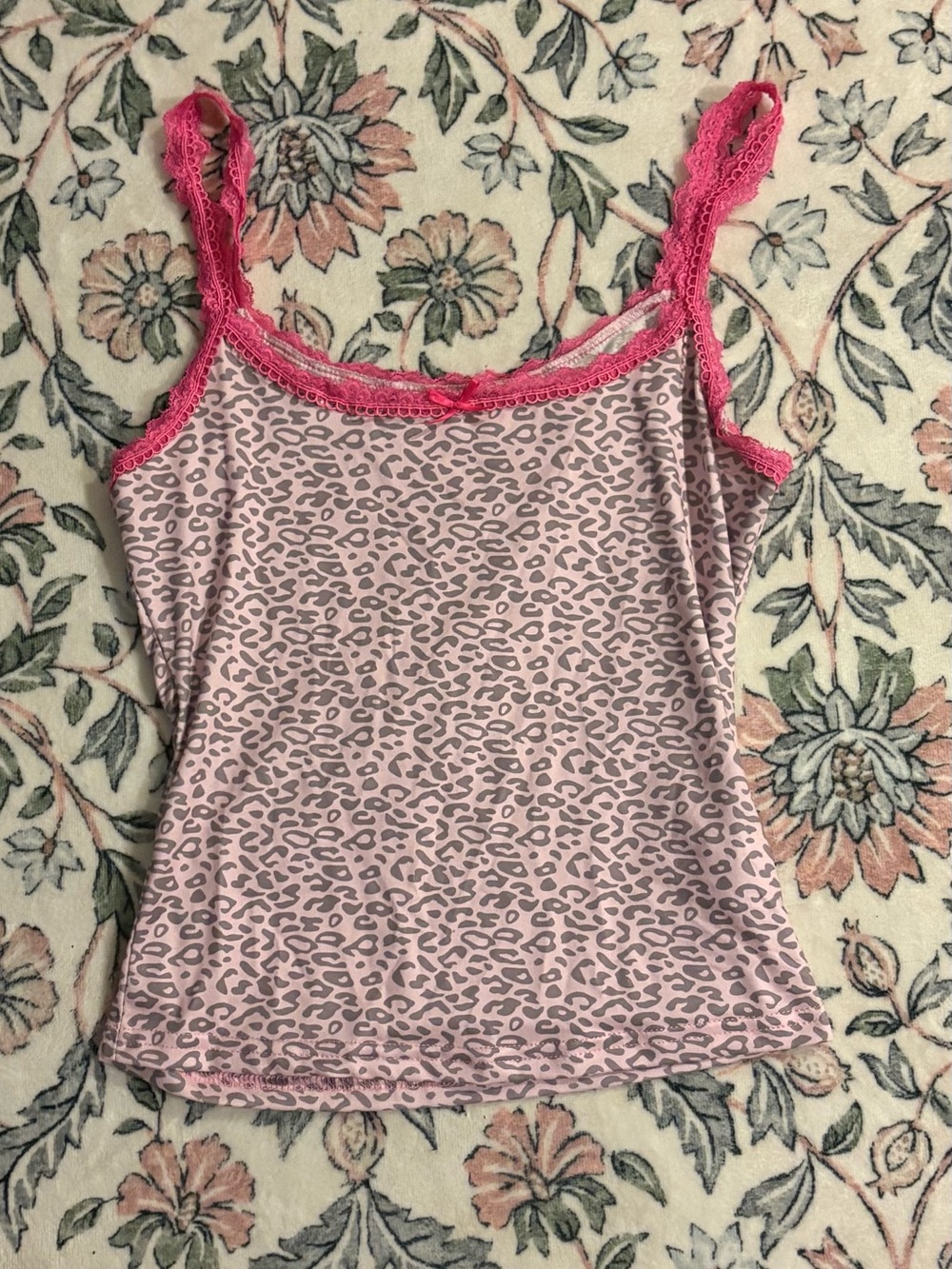 Pink Leopard Print Lace-Trim Cami Top